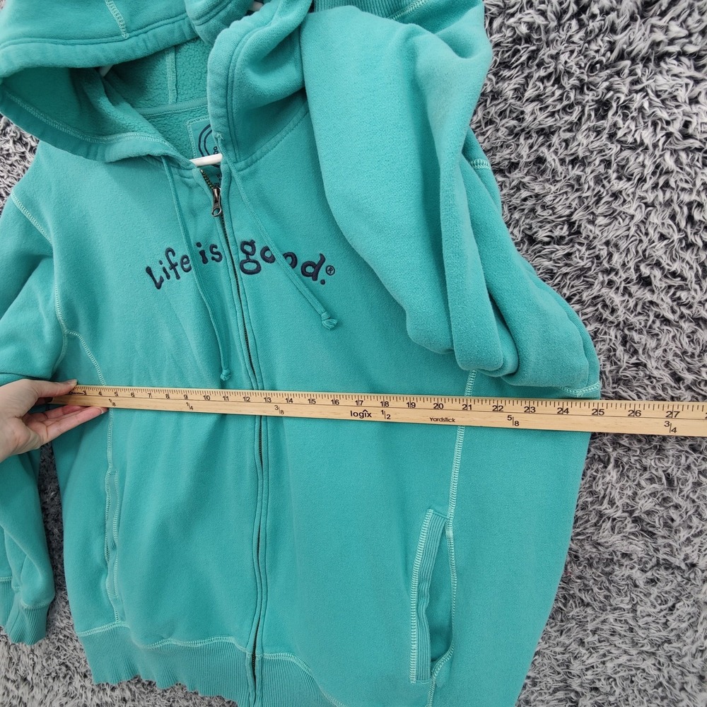 Life is Good Women Gorpcore Granola Zip Hoodie XXL Teal Relaxed Fit Fleece Logo - Picture 2 of 16